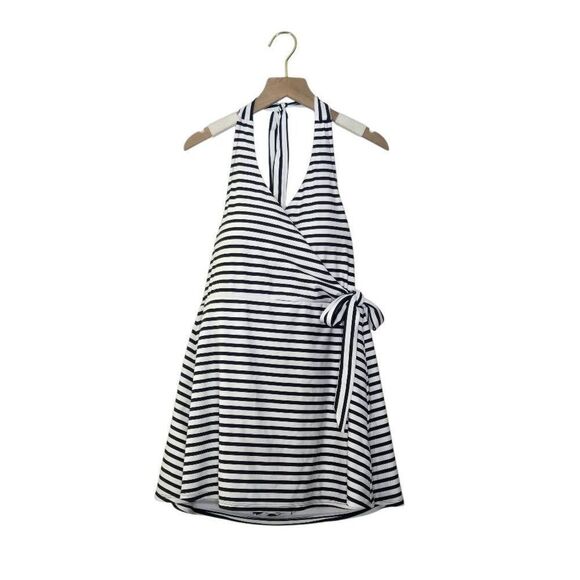 J. Crew Halter Wrap Swim Dress Size 8 Stripe Modest Swimsuit Swimwear - Picture 1 of 6
